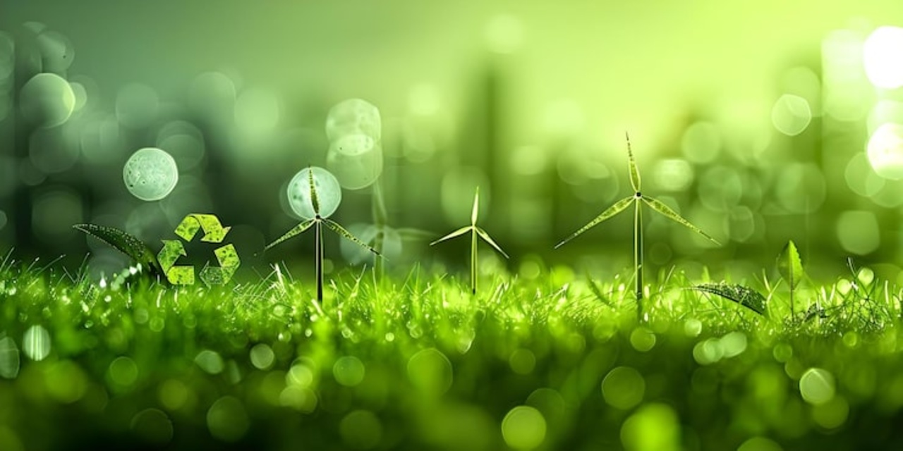 Groene energie met windturbines, zonnepanelen en duurzame energieproductie
