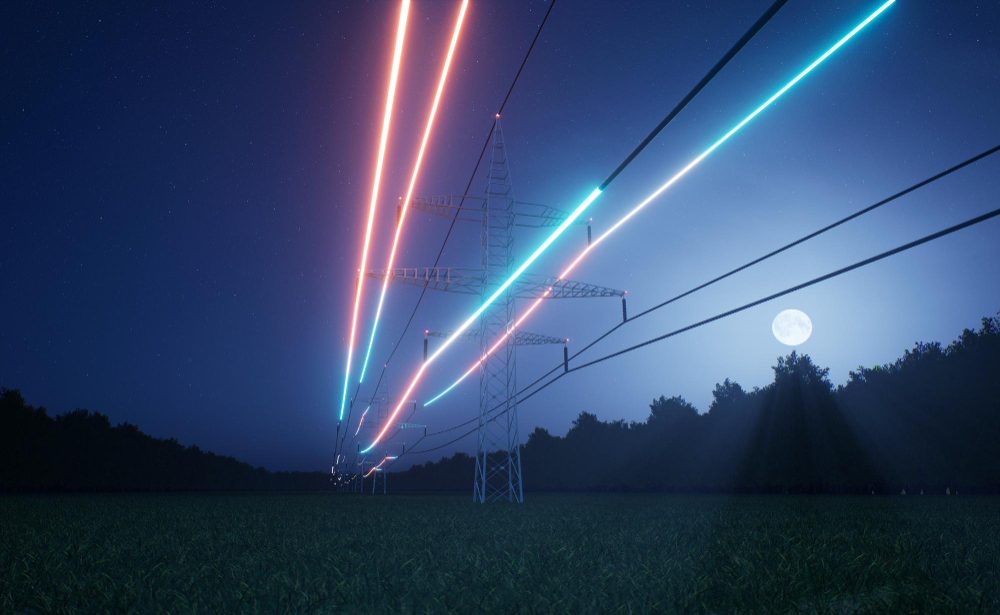Elektriciteitsmasten en hoogspanningslijnen voor stroomvoorziening