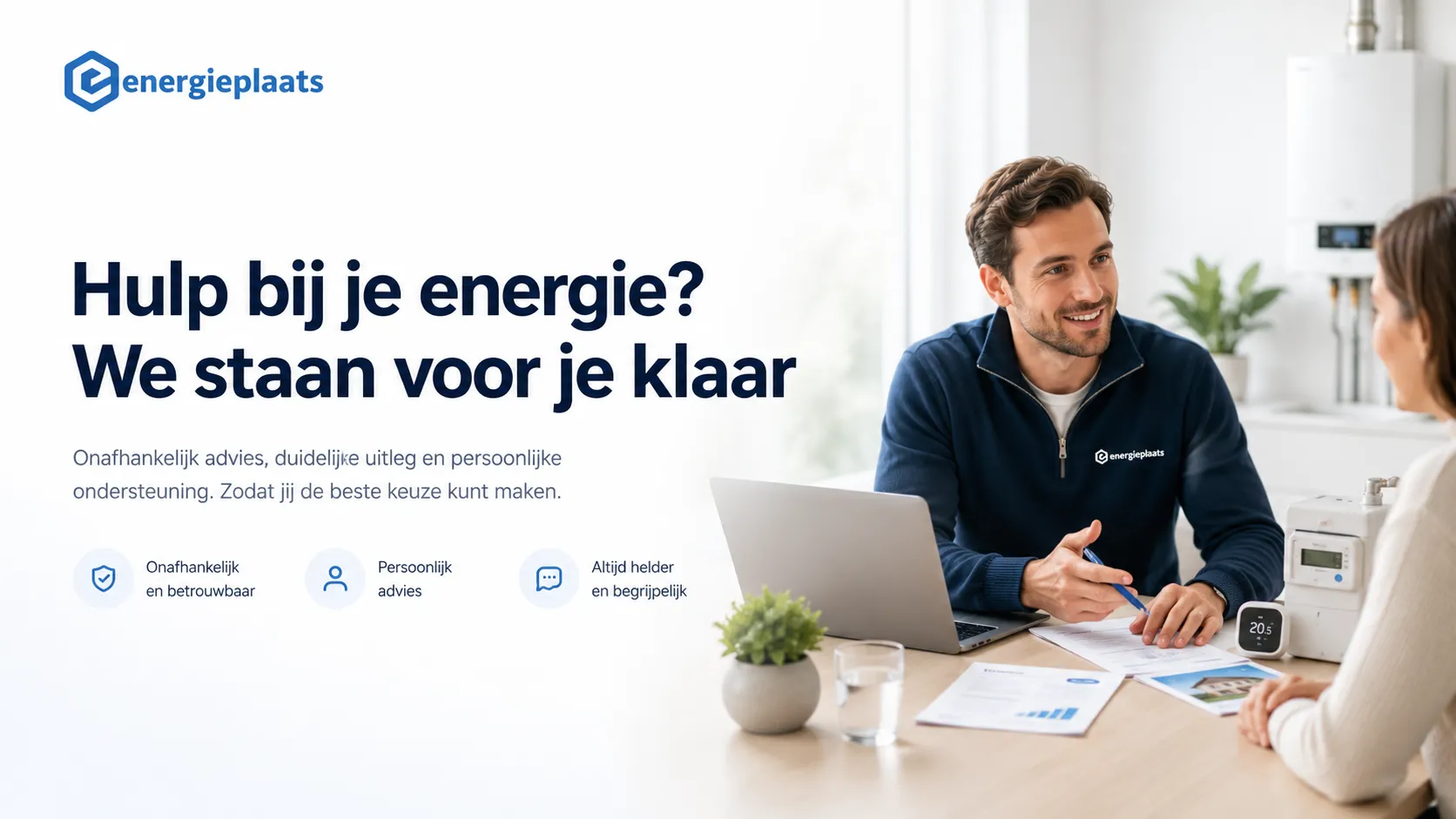 Energieplaats adviseur helpt klant met persoonlijk energieadvies, energierekening en besparen op energiekosten